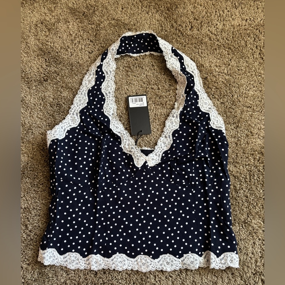 By.DYLN Navy Polka Dot Halter Top